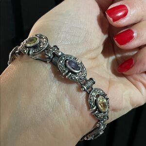 Rare Vintage SS Marcasite Bracelet w/mult-colored natural stones - gorgeous!